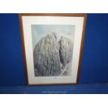 A signed watercolour of Pillar Rock from Ennerdale in the Lake District by E. Grieg Hall.