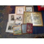 A quantity of pictures to include a Watercolour by B.