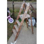 Three rung wooden stepladder