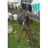 Metal plant stand and bird feeder top.