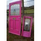 Painted front door with lead glazed window 37 3/4'' x 82'' and matching side panel 19 1/2'' x 46'' .