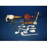 A small quantity of miscellanea including a vintage hand drill, can opener and hair tongs,