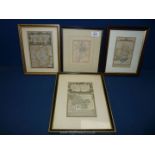 Four small framed maps including Monmouthshire by J.