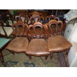 A set of six William IV style Mahogany framed dining chairs having turned and lobed front legs and