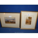 A framed and mounted Watercolour depicting a village church, signature hidden lower right,