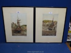 A pair of signed Arthur Haze Aquatints, Warwick Gallery blind stamp, Brixham and Padstow.