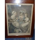A heavy wooden framed Henry Macbeth Raeburn coloured Etching titled 'Visit to Grandmother',