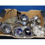 A quantity of plated metal to include wirework baskets, tea & hot water pots,