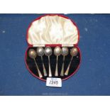 A boxed set of six Birmingham silver teaspoons (possibly 1938) by William Suckling.