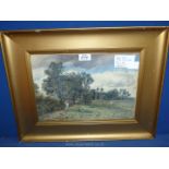 A framed and glazed John Maxen watercolour titled 'Harvesting'. Image size 13 3/4" x 10".