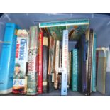 A box of books to include Early Flying Machines, Secret Agent Handbook, Chronicle of Aviation etc.