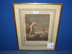 A framed and glazed 18th Century engraving by Samuel Shelly titled 'Love Wounded'.