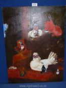 A vintage oil on board of Roosting Chickens.