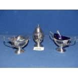 A silver four piece cruet set 1909, maker Henry Charles Freeman and a Birmingham 1909 spoon,