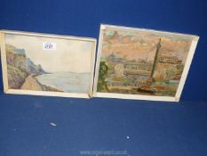 A small framed watercolour of a coastal scene, signed lower left F. Crane.