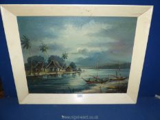 An Asian painting of a river scene, signed.