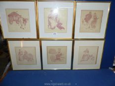 Six framed and mounted Prints indistinctly signed by the same artist to include "Guernsey Costume",
