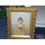 A 19th century Watercolour monogram in ornate frame of Girl in oriental costume, signed LL '96, a/f.