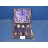 A set of six Silver Apostle Spoons, Birmingham 1876 by Miller Bros in a dilapidated case.