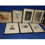 A pair of Reginald Smallridge etchings of Porlock and Dunster together with five others.