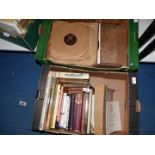 A book trough, quantity of 78's and quantity of books to include Bird Watching, Sea Angling etc.