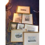 A quantity of framed Etchings to include "The Market Cross at Winchester",