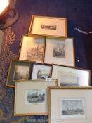 A quantity of framed Etchings to include "The Market Cross at Winchester",