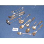 A quantity of silver to include; teaspoons Birmingham 1891/1916/1929, sugar sifters, a 1964 fork,