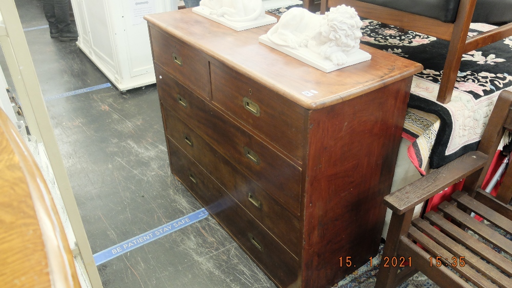 A 19th century mahogany military style chest of five drawers