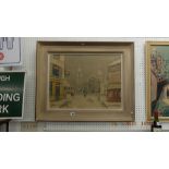 A framed lithograph, French Street scene,