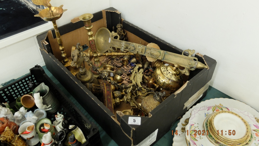 A collection of brass religious items