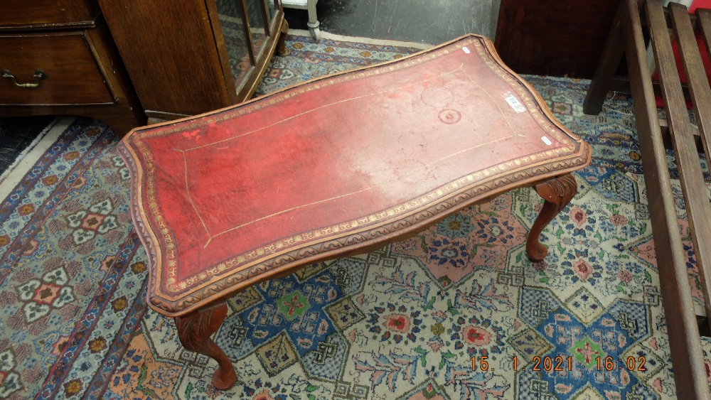 A leather topped coffee table