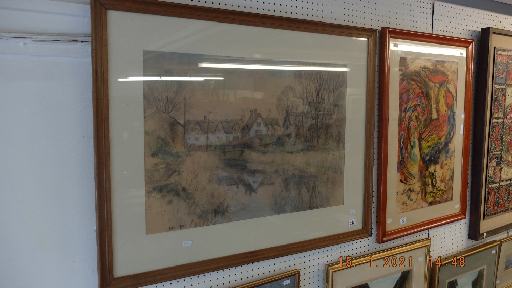 A framed and glazed watercolour, country scene, signed,