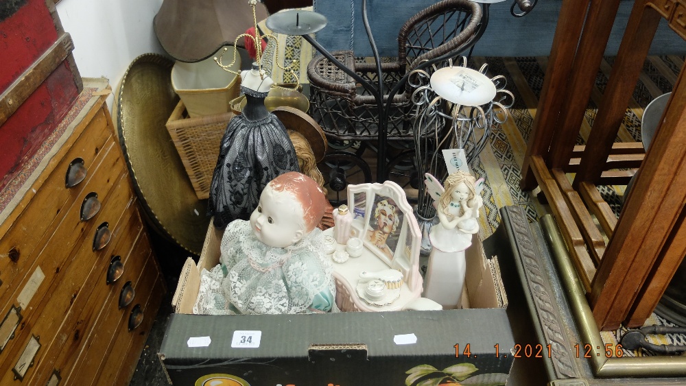 A Decoupage lady on slate and other assorted items