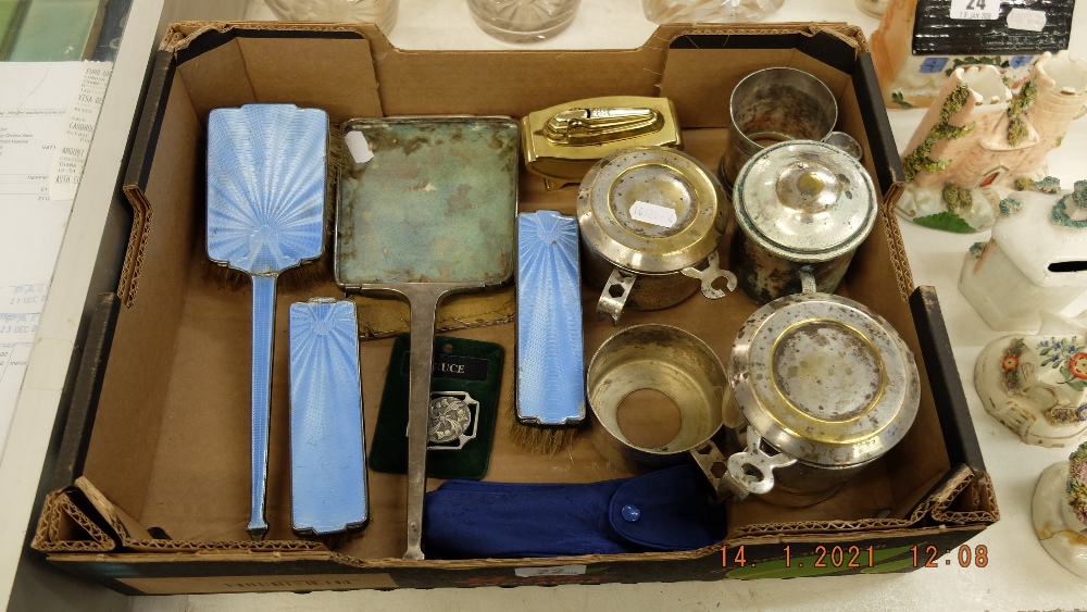 A hallmarked silver dress table set and a qty of silver plate