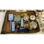 A hallmarked silver dress table set and a qty of silver plate