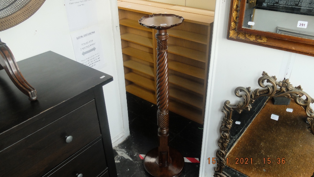 A mahogany torchere and fire screen a.