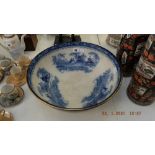 An early Doulton blue and white wash bowl