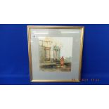 A framed watercolour 'Indian Street scene' signed