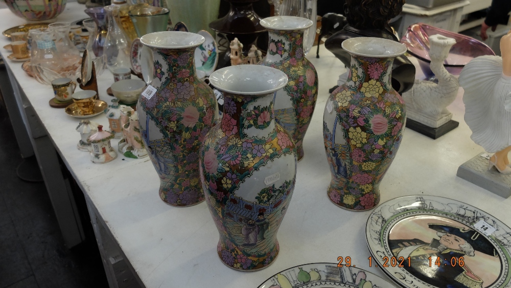 Four Canton style vases