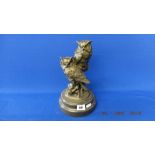 A bronze Owl on a marble base