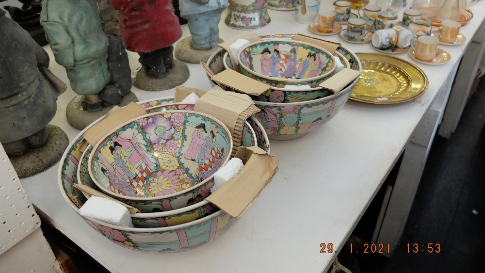 Two Canton style fruit bowl sets