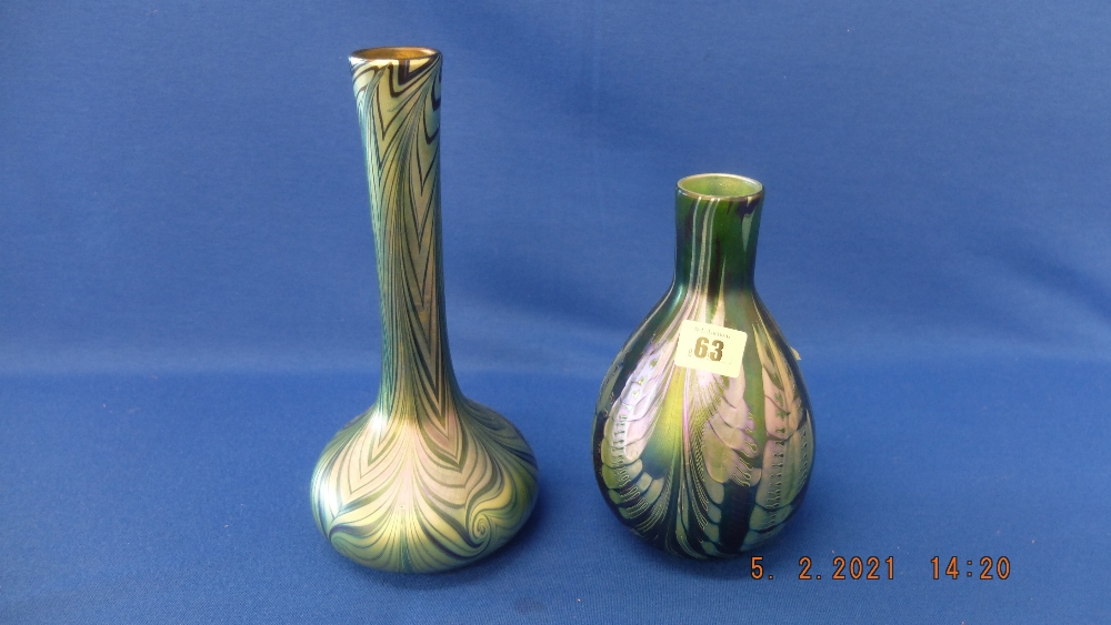 Two iridescent art glass vases, Art Nouveau style,