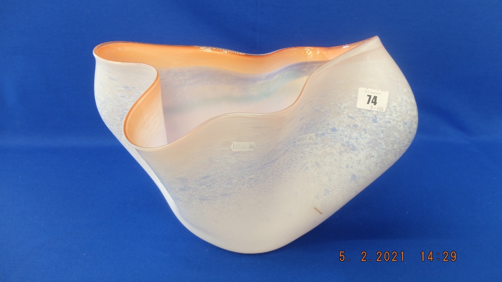 A large shaped art glass vase, pink, signed,