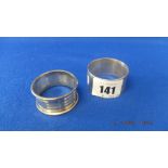 Two hallmarked silver napkin rings