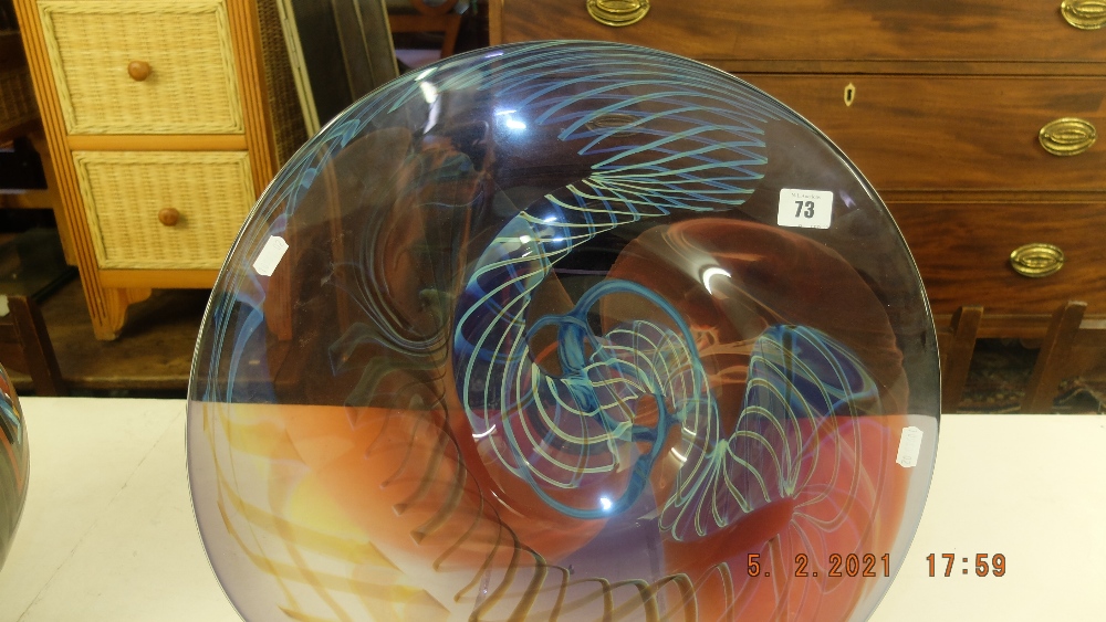 A large circular art glass centre piece, signed, - Image 3 of 4