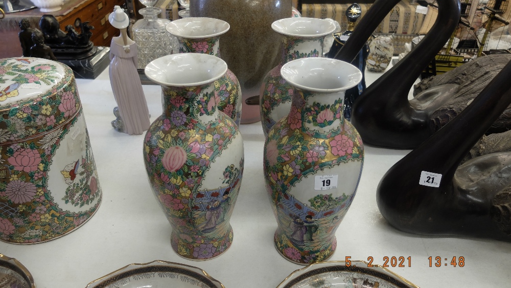 Four Canton style vases