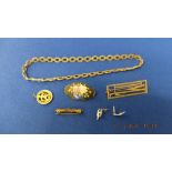 Six assorted white metal items inc. necklace, brooches etc.