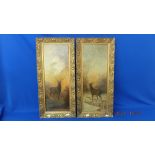 A pair of gilt framed oils on canvas, Stags,