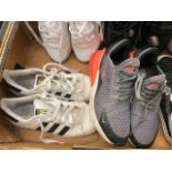 Six pairs of trainers two pairs new, four used condition; Adidas size 6 x2 pairs, Nike 270 size 5,